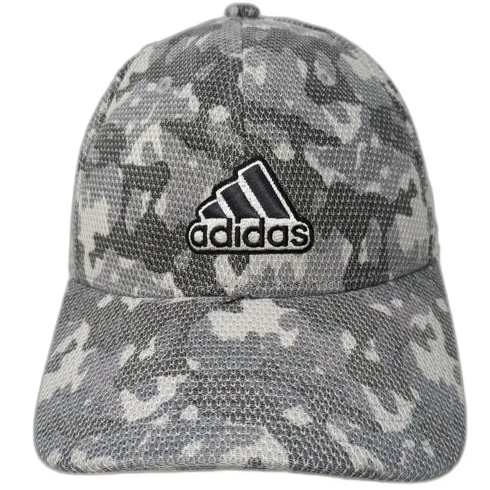 Adidas Baseball Cap Gray One Size Fitted Camo Mesh Stretch Hat Embroidered Logo